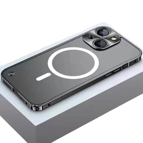 JZFDCLF Magnetische kabellose Ladehülle mit Metallrahmen für iPhone 16Pro 15 14 13 12 Mini 11 Pro Max Plus Objektivschutz-Rückseite, Schwarz, Für iPhone 11 Pro von JZFDCLF