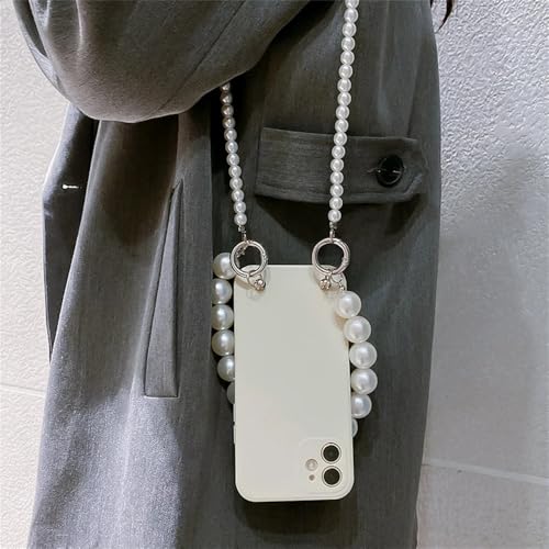 JZFDCLF Perlenarmbänder Kette mit Riemen Lanyard Handyhülle für iPhone 15 14 13 12 11 Promax 7 Plus Cover, Beige, für iPhone XSMax von JZFDCLF