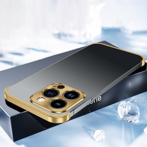 JZFDCLF Rahmenlose Handyhülle für iPhone 14 13 12 Pro Max Metalllegierungshülle mit Kameraobjektivschutz Stoßfeste Handyhülle,Gold,Für iPhone 12 Pro von JZFDCLF