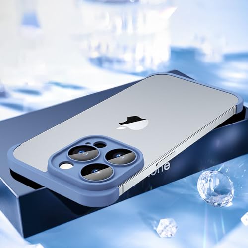 JZFDCLF Rahmenloser TPU-Silikon-Stoßfänger mit Glaslinsenschutzhülle für iPhone 14 13 12 15 Pro Max Plus 14Pro 13Pro IPones I14-Abdeckung, Blau, Für iPhone 15 Pro von JZFDCLF