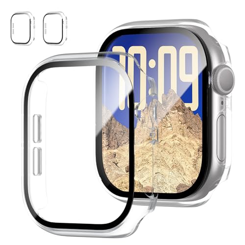 JZK 2 Stück Gehäuse mit gehärtetem Glas Displayschutz für Apple Watch Series 10 46mm, Slim Guard Bumper Full Coverage Hard PC Protective Cover HD Ultra-Thin Cover für iWatch 10 46mm von JZK