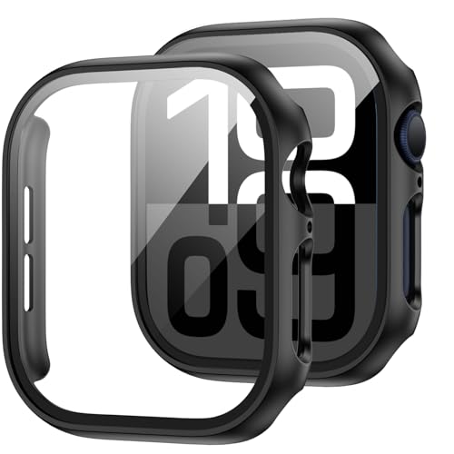 2 Stück Gehäuse mit gehärtetem Glas Displayschutz für Apple Watch Series 10 46mm, Slim Guard Bumper Full Coverage Hard PC Protective Cover HD Ultra-Thin Cover für iWatch 10 46mm von JZK