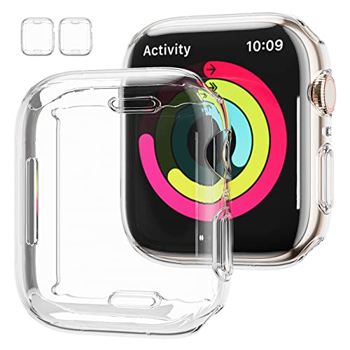 JZK 2 Stück Hülle Kompatibel mit Apple Watch Series 8 Series 7 45mm, Ultradünne Schutz Case Weiche TPU Schutz Displayschutz für iWatch 7 45mm, Klar+Klar von JZK