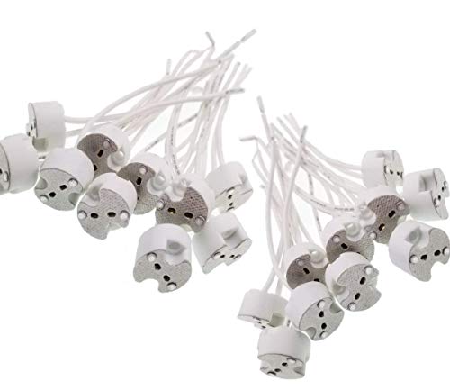 JZK 20pcs GU5.3 / MR16 Keramik Quarz Lampe Halter Buchse Licht Tasse Silikon Kabel für Halogenlampen, LED-Leuchten, weiß von JZK