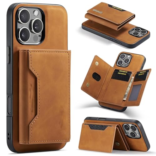 JZLUCAJJ Brieftaschen-Hülle für iPhone 16/16 Pro/16 Plus/16 Pro Max, PU-Lederhülle mit abnehmbarem Kartenhalter, stoßfeste All-Inclusive-Schutzhülle, 16 Pro Max, Schwarz von JZLUCAJJ