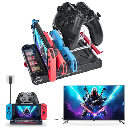 Switch TV-Dockstation und Wandhalterung für NS Switch/OLED, Switch-Ladedock für Joycon mit 4 Controller-Ladegeräten von JZW-Shop