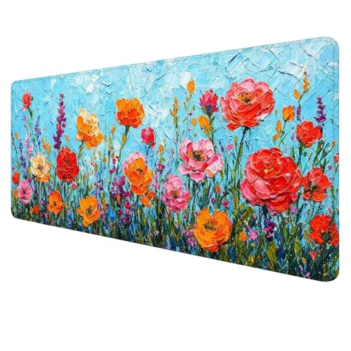 Blume Mouse Mat Gaming Mouse Mat XXL 800x400x3mm Multifunctional Mousepad Rot Schreibtischunterlage groß,Non-Slip Rubber Base,Extended Desk Protection,for PC Unterlage Schreibtisch J695 von Jaalinng