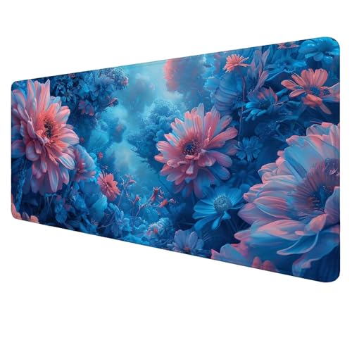 Blumen Mouse Mat Gaming Mouse Mat XXL 800x400x3mm Multifunctional Mousepad Blau Schreibtischunterlage groß,Non-Slip Rubber Base,Extended Desk Protection,for PC Unterlage Schreibtisch J31 von Jaalinng