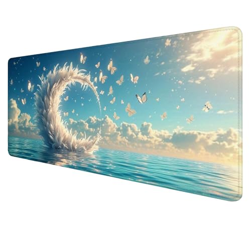 Feder Mouse Mat Gaming Mouse Mat XXL 700x300x3mm Multifunctional Mousepad Schmetterling Schreibtischunterlage groß,Non-Slip Rubber Base,Extended Desk Protection,for PC Unterlage Schreibtisch J521 von Jaalinng