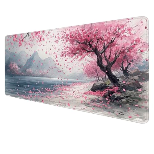 Gaming Mouse Pad Blütenblatt Mouse Mat XXL 900x400x3mm Schreibtischunterlage Groß Mousemat Blumenbaum Non-Slip Desk Protection Waterproof Desk Pad for Home Office Pc Unterlage ​Schreibtisch J28 von Jaalinng