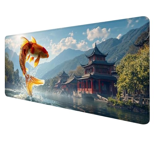 Gaming Mouse Pad Goldfisch Mouse Mat XXL 800x300x3mm Schreibtischunterlage Groß Mousemat Berg Non-Slip Desk Protection Waterproof Desk Pad for Home Office Pc Unterlage ​Schreibtisch J491 von Jaalinng