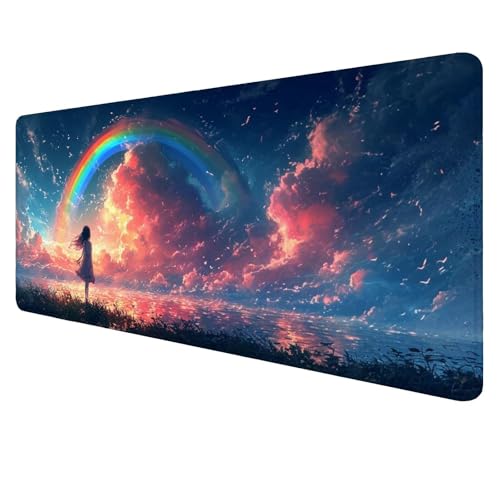 Gaming Mouse Pad Mädchen Mouse Mat XXL 900x400x3mm Schreibtischunterlage Groß Mousemat Regenbogen Non-Slip Desk Protection Waterproof Desk Pad for Home Office Pc Unterlage ​Schreibtisch J17 von Jaalinng