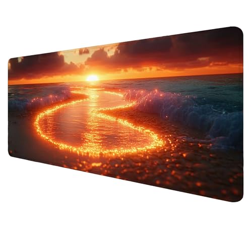 Gaming Mouse Pad Sonnenuntergang Mouse Mat XXL 600x300x3mm Schreibtischunterlage Groß Mousemat Strand Non-Slip Desk Protection Waterproof Desk Pad for Home Office Pc Unterlage ​Schreibtisch J991 von Jaalinng