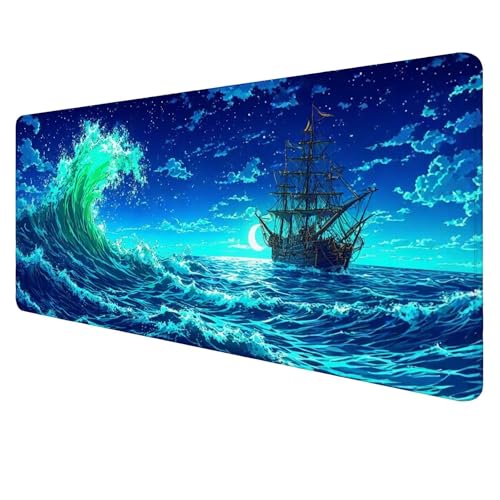 Gaming Mouse Pad Wellen Mouse Mat XXL 600x300x3mm Schreibtischunterlage Groß Mousemat Boot Non-Slip Desk Protection Waterproof Desk Pad for Home Office Pc Unterlage ​Schreibtisch J945 von Jaalinng