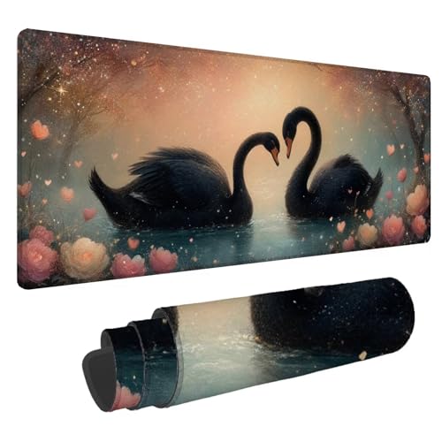 Mauspad Blumen Große Schreibtischunterlage Gans Mousepad XXL 600x300x4mm Gaming Mauspad Verbessert Präzision und Geschwindigkeit, Genähten Kanten Tischunterlage für Büro Desk Mat Laptop Computer A-210 von Jaalinng