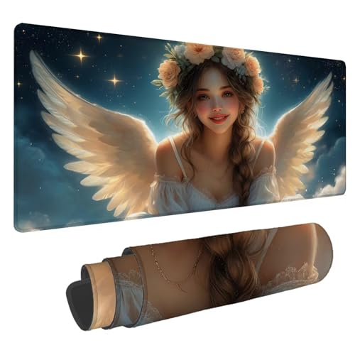 Mauspad Engel Große Schreibtischunterlage Göttin Mousepad XXL 1600x800x4mm Gaming Mauspad Verbessert Präzision und Geschwindigkeit, Genähten Kanten Tischunterlage für PC Büro Laptop Computer A-59 von Jaalinng