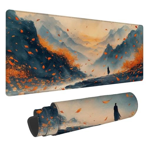 Mauspad Herbst Große Schreibtischunterlage Berg Mousepad XXL 700x300x4mm Gaming Mauspad,4 mm Premium-Dicke,Ultra-Glatte Oberfläche,Genähten Kanten, Rutschfeste Basis Tastaturunterlage Desk Mat A-222 von Jaalinng