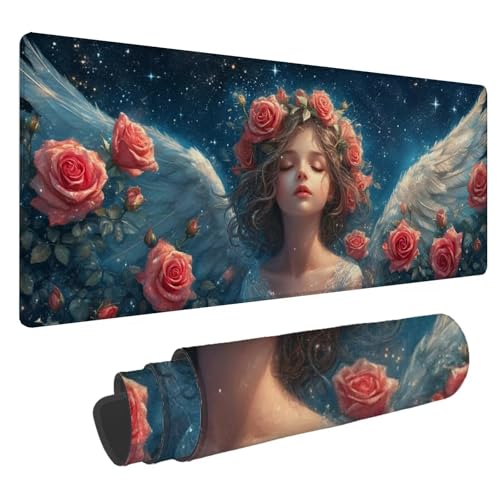 Mauspad Mädchen Große Schreibtischunterlage Engel Mousepad XXL 800x400x4mm Gaming Mauspad,4 mm Premium-Dicke,Ultra-Glatte Oberfläche,Genähten Kanten, Rutschfeste Basis Tastaturunterlage Desk Mat A-234 von Jaalinng