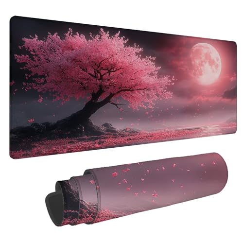 Mauspad Mond Große Schreibtischunterlage Baum Mousepad XXL 1500x800x4mm Gaming Mauspad, 4 mm Premium-Dicke, Ultra-Glatte Oberfläche, Genähten Kanten, Rutschfeste Basis Tastaturunterlage Desk Mat A-271 von Jaalinng