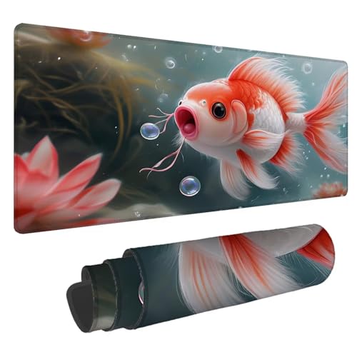 Mauspad Niedlich Große Schreibtischunterlage Fisch Mousepad XXL 1600x800x4mm Gaming Mauspad Verbessert Präzision und Geschwindigkeit, Genähten Kanten Tischunterlage für PC Büro Laptop Computer A-104 von Jaalinng