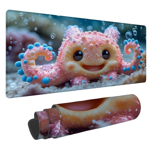 Mauspad Niedlich Große Schreibtischunterlage Oktopus Mousepad XXL 800x400x4mm Gaming Mauspad, 4 mm Premium-Dicke, Ultra-Glatte Oberfläche, Genähten Kanten, Rutschfeste Basis Tastaturunterlage A-23 von Jaalinng