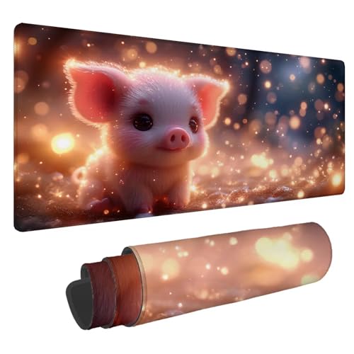 Mauspad Niedlich Große Schreibtischunterlage Schweinchen Mousepad XXL 800x300x4mm Gaming Mauspad Verbessert Präzision und Geschwindigkeit, Genähten Kanten Tischunterlage für Büro Laptop Computer A-58 von Jaalinng