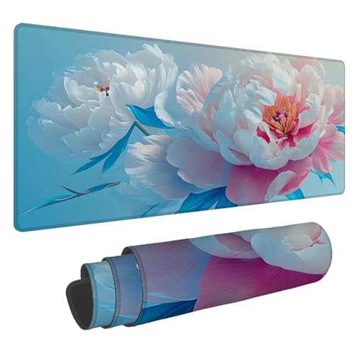 Mauspad Rosa Große Schreibtischunterlage Pfingstrose Mousepad XXL 1000x500x4mm Gaming Mauspad, 4 mm Premium-Dicke, Ultra-Glatte Oberfläche, Genähten Kanten, Rutschfeste Basis Tastaturunterlage A-28 von Jaalinng