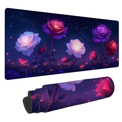 Mauspad Rose Große Schreibtischunterlage Sternenhimmel Mousepad XXL 1500x800x4mm Gaming Mauspad, 4 mm Premium-Dicke, Ultra-Glatte Oberfläche, Genähten Kanten, Rutschfeste Basis Tastaturunterlage A-119 von Jaalinng