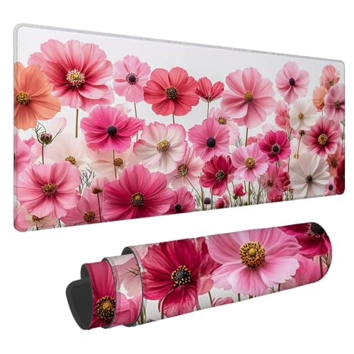 Mauspad Rot Große Schreibtischunterlage Blumen Mousepad XXL 800x400x4mm Gaming Mauspad, 4 mm Premium-Dicke, Ultra-Glatte Oberfläche, Genähten Kanten, Rutschfeste Basis Tastaturunterlage Desk Mat A-260 von Jaalinng