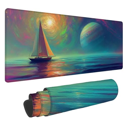 Mauspad See Große Schreibtischunterlage Boot Mousepad XXL 1600x800x4mm Gaming Mauspad Verbessert Präzision und Geschwindigkeit, Genähten Kanten Tischunterlage für Büro Desk Mat Laptop Computer A-175 von Jaalinng