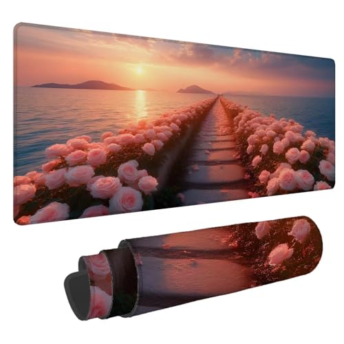 Mauspad Sonnenuntergang Große Schreibtischunterlage Rose Mousepad XXL 1600x800x4mm Gaming Mauspad Verbessert Präzision und Geschwindigkeit, Genähten Kanten Tischunterlage für Büro Laptop Computer A-90 von Jaalinng