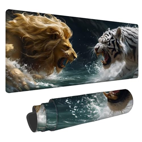 Mauspad Tiger Große Schreibtischunterlage Löwe Mousepad XXL 900x400x4mm Gaming Mauspad Verbessert Präzision und Geschwindigkeit, Genähten Kanten Tischunterlage für Büro Desk Mat Laptop Computer A-35 von Jaalinng