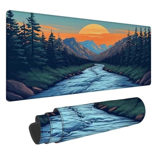 Mauspad Wald Große Schreibtischunterlage Sonnenuntergang Mousepad XXL 700x300x4mm Gaming Mauspad, 4 mm Premium-Dicke, Ultra-Glatte Oberfläche, Genähten Kanten, Rutschfeste Basis Tastaturunterlage A-17 von Jaalinng