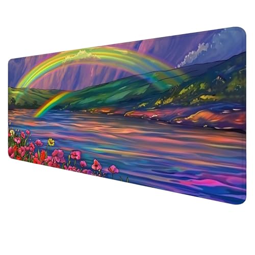 Regenbogen Mouse Mat Gaming Mouse Mat XXL 800x400x3mm Multifunctional Mousepad Blumen Schreibtischunterlage groß,Non-Slip Rubber Base,Extended Desk Protection,for PC Unterlage Schreibtisch J5 von Jaalinng