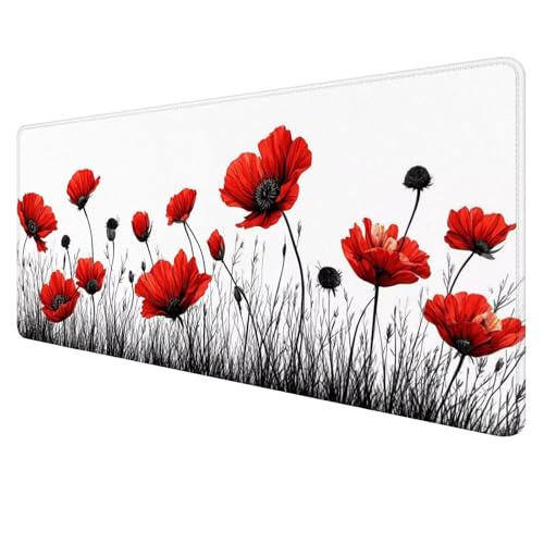 Rot Mouse Mat Gaming Mouse Mat XXL 1400x700x3mm Multifunctional Mousepad Blume Schreibtischunterlage groß,Non-Slip Rubber Base,Extended Desk Protection,for PC Unterlage Schreibtisch J931 von Jaalinng