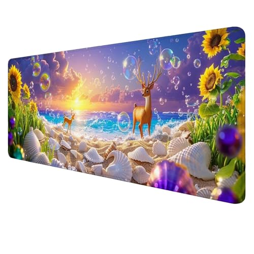 Sonnenblume Mouse Mat Gaming Mouse Mat XXL 800x400x3mm Multifunctional Mousepad REH Schreibtischunterlage groß,Non-Slip Rubber Base,Extended Desk Protection,for PC Unterlage Schreibtisch J685 von Jaalinng