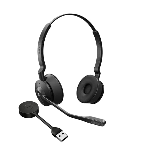 Jabra Engage 55 Schnurloses Stereo-Headset mit Link 400 USB-A DECT-Adapter - Mikrofon mit Geräuschunterdrückung, umfangreiche Reichweite, Gehörschutz - Für MS Teams zertifiziert - Schwarz von Jabra