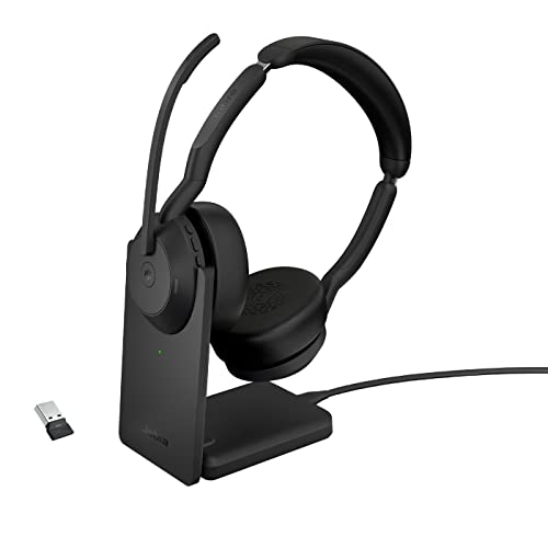 Jabra Evolve2 55 - schnurloses Stereo-Headset mit Ladestation und Jabra Air Comfort - Mikrofone mit Geräuschunterdrückung und ANC - MS Teams zertifiziert, mit anderen Plattformen kompatibel - Schwarz von Jabra