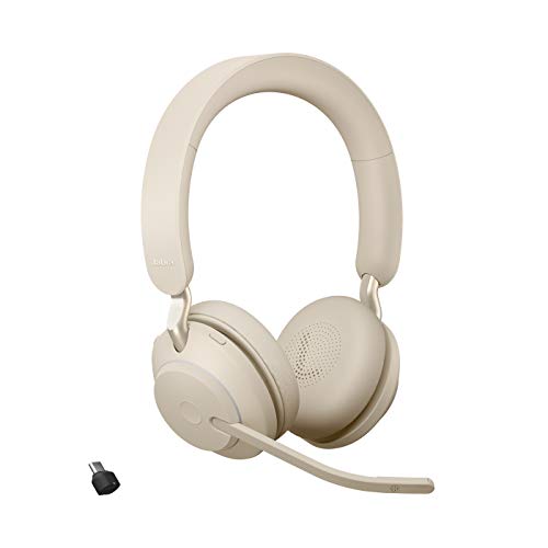 Jabra Evolve2 65 Wireless PC Headset – Noise Cancelling UC Zertifizierte Stereo Kopfhörer mit langer Akkulaufzeit – USB-C Bluetooth Adapter – Beige von Jabra