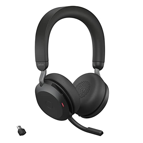 Jabra Evolve2 75 Wireless PC Headset with 8-Microphone Technology - Dual Foam Stereo Headphones with adjustable Advanced Active Noise Cancellation, USB-C Bluetooth Adapter and UC Compatibility - Black von Jabra