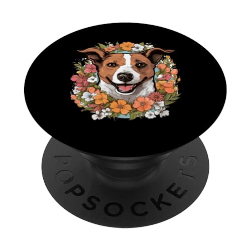 Jack Russell Terrier Hunderasse, niedliche Grafik mit Blumen PopSockets Klebender PopGrip von Jack Russell Terrier Dog Breed Pet Designs