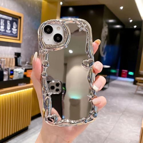 Jacyren Handyhülle Kompatibel iPhone 15 Pro Hülle Herz Spiegeloberfläche Design Aesthetic Frauen Mädchen Glitzer Süßes Bär TPU Case Ultradünn Silikon Kratzfest Schutzhülle, Silber von Jacyren