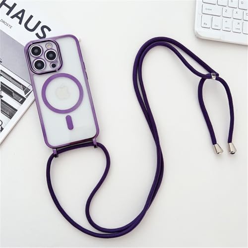 Jacyren Magnetisc Hülle mit Handykette für iPhone 15 Plus, Klar Silikon Schutzhülle Necklace Handyhülle Nylon Schultergurt mit Abnehmbar Kordel zum Umhängen Stoßfest Bumper für iPhone 15 Plus von Jacyren