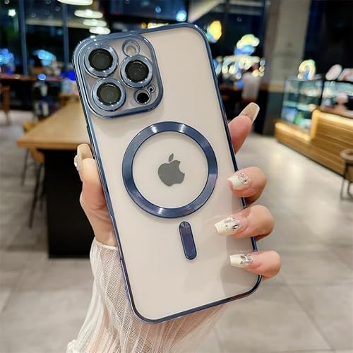 Jacyren Transparent Hülle für iPhone 14 Plus mit Magnetische Handyhülle Integrierter Kameraschutz Case Klare Silikon Schutzhülle Kratzfest Stoßfeste Handyhülle Magnetic für iPhone 14 Plus,Hellblau von Jacyren