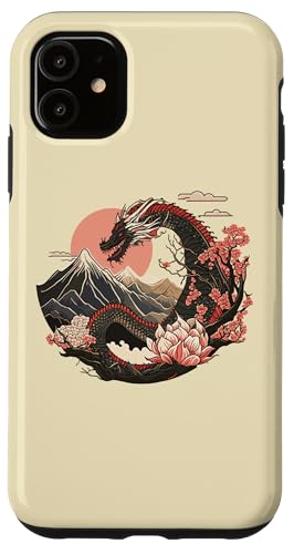 Hülle für iPhone 11 Japanischer Drache / asiatischer Stil Kunst Kirschblüten Berge von Jade & Harlow