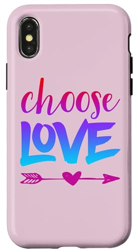 Hülle für iPhone X/XS Choose Love Zitat / Rosa Blau Lila Pfeil Herz Niedlicher Spruch von Jade & Harlow