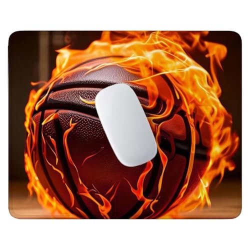 Mauspad – 24x20 cm Gaming Mousepad – rutschfest und Wasserdicht – mit Vernähten Kanten Mauspad Klein Verbessert Geschwindigkeit und Präzision, Mauspads für Büro, Laptop – Flame Basketball C-513 von Jalican