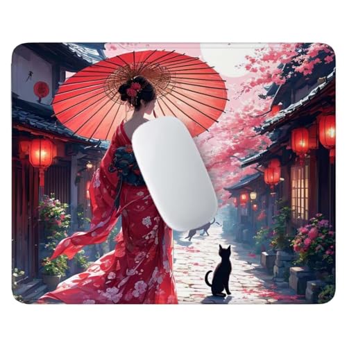 Mauspad – 24x20 cm Gaming Mousepad – rutschfest und Wasserdicht – mit Vernähten Kanten Mauspad Klein Verbessert Geschwindigkeit und Präzision, Mauspads für Büro, Laptop – Japanische Geisha C-832 von Jalican