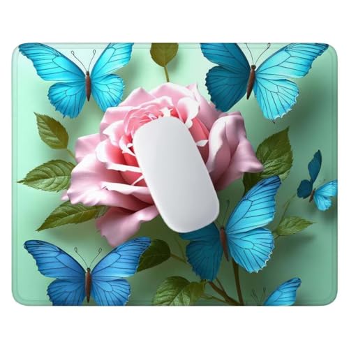 Mauspad – 24x20 cm Gaming Mousepad – rutschfest und Wasserdicht – mit Vernähten Kanten Mauspad Klein Verbessert Geschwindigkeit und Präzision, Mauspads für Büro, Laptop – Schmetterlingsrose C-434 von Jalican