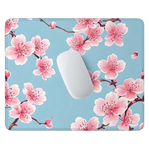 Mauspad – 30x25 cm Gaming Mousepad – Rutschfest und Wasserdicht – mit Vernähten Kanten Mauspad Klein Verbessert Geschwindigkeit und Präzision, Mauspads für Büro, Laptop – Pfirsichblüte C-930 von Jalican